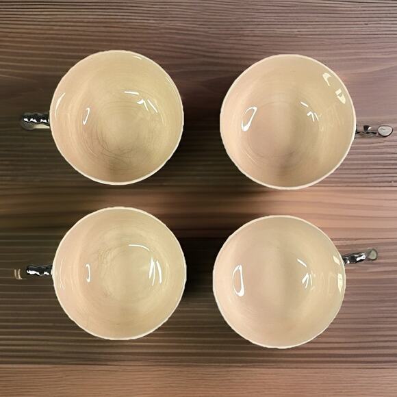 Limoges Peach Blo Ritz Platinum Mugs & Saucers Sebring Ohio Set of 4 Vintage - Picture 4 of 10